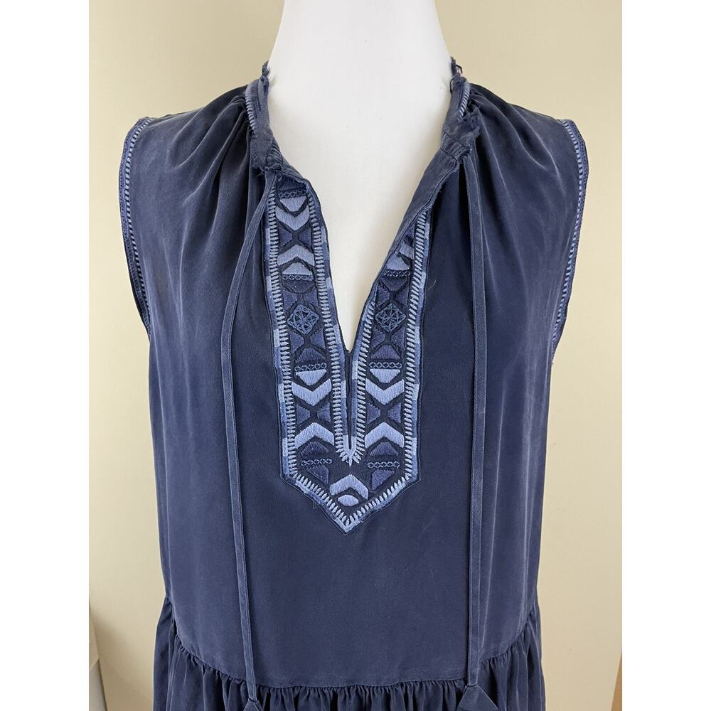 Rebecca Taylor Womens Sleeveless Embroidered Silk Blouse Top Blue Sz 2 Aztec